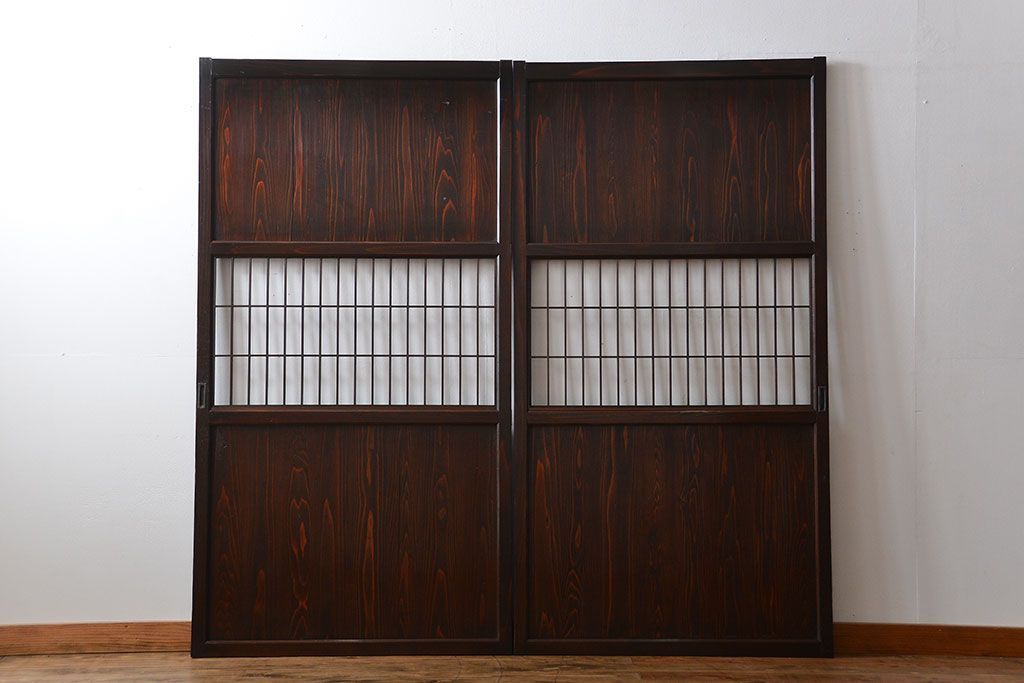 古民具・骨董　味のある障子帯戸2枚セット(建具、引き戸)