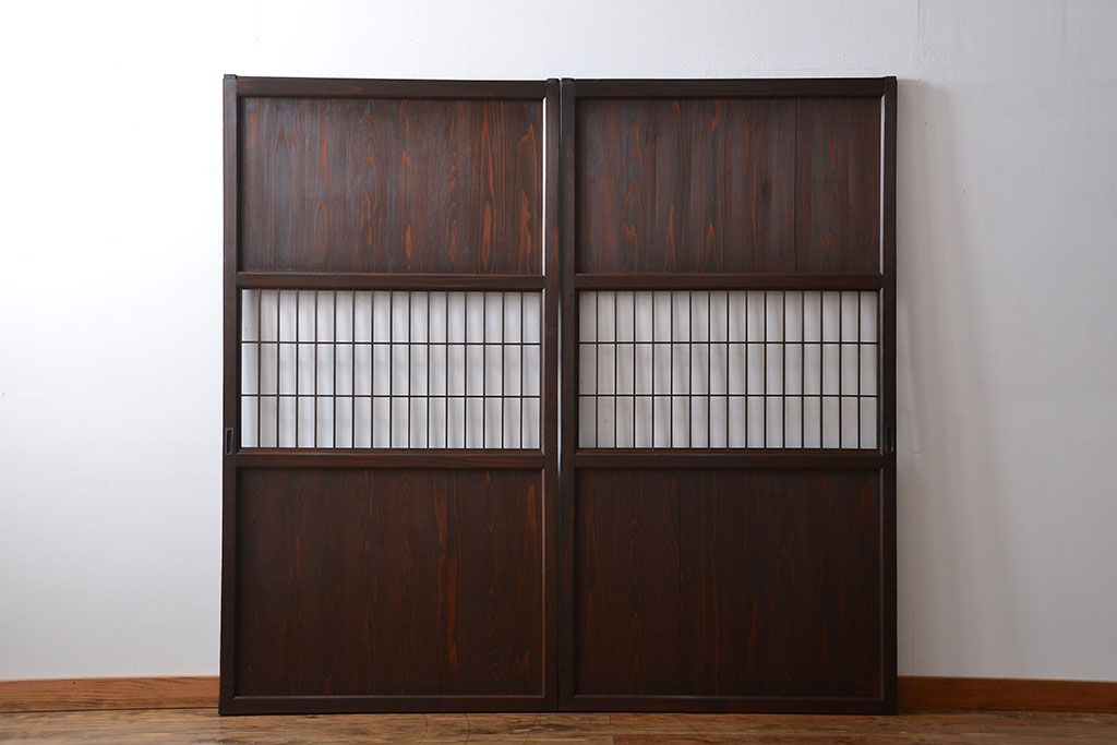 古民具・骨董　味のある障子帯戸2枚セット(建具、引き戸)