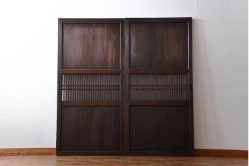 古民具・骨董　シックな格子帯戸2枚セット(和風建具、古民家)