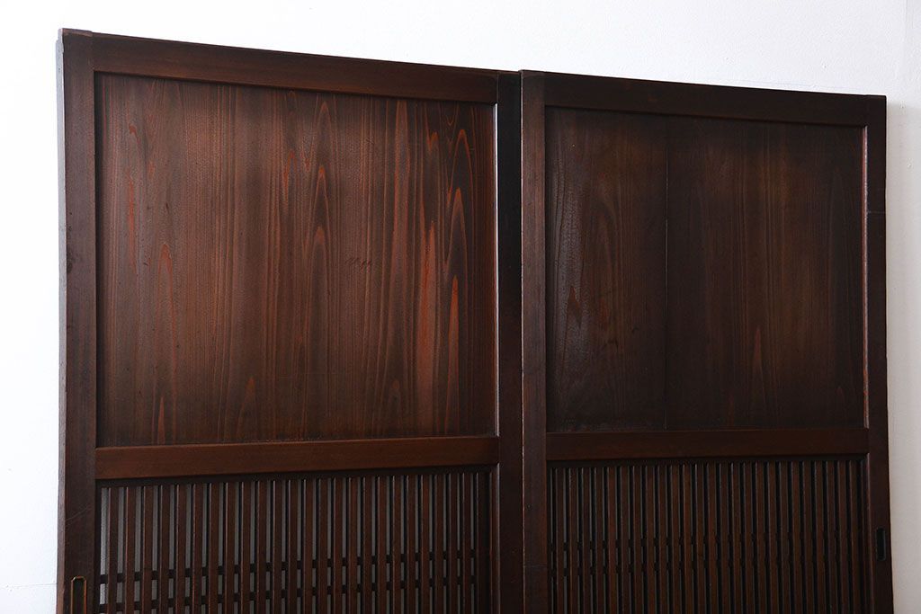 古民具・骨董　シックな格子帯戸2枚セット(和風建具、古民家)