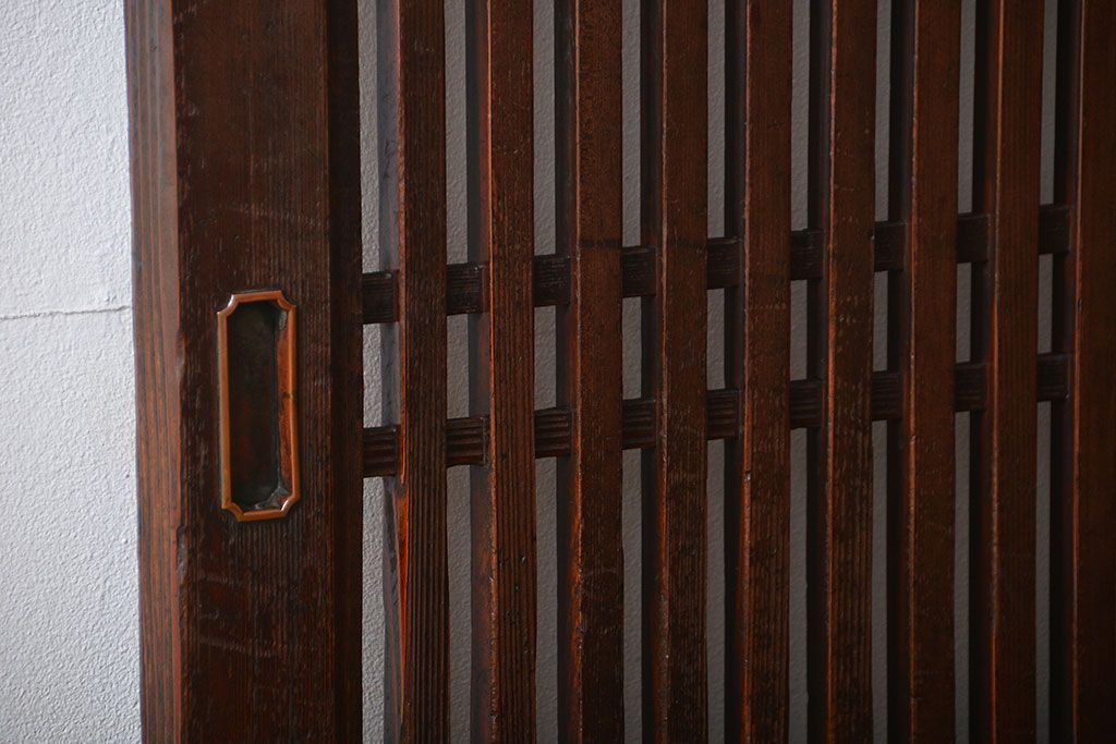 古民具・骨董　シックな格子帯戸2枚セット(和風建具、古民家)