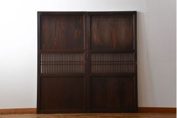 古民具・骨董　シックな格子帯戸2枚セット(和風建具、古民家)