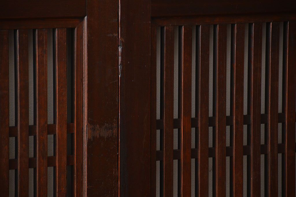 古民具・骨董　シックな格子帯戸2枚セット(和風建具、古民家)