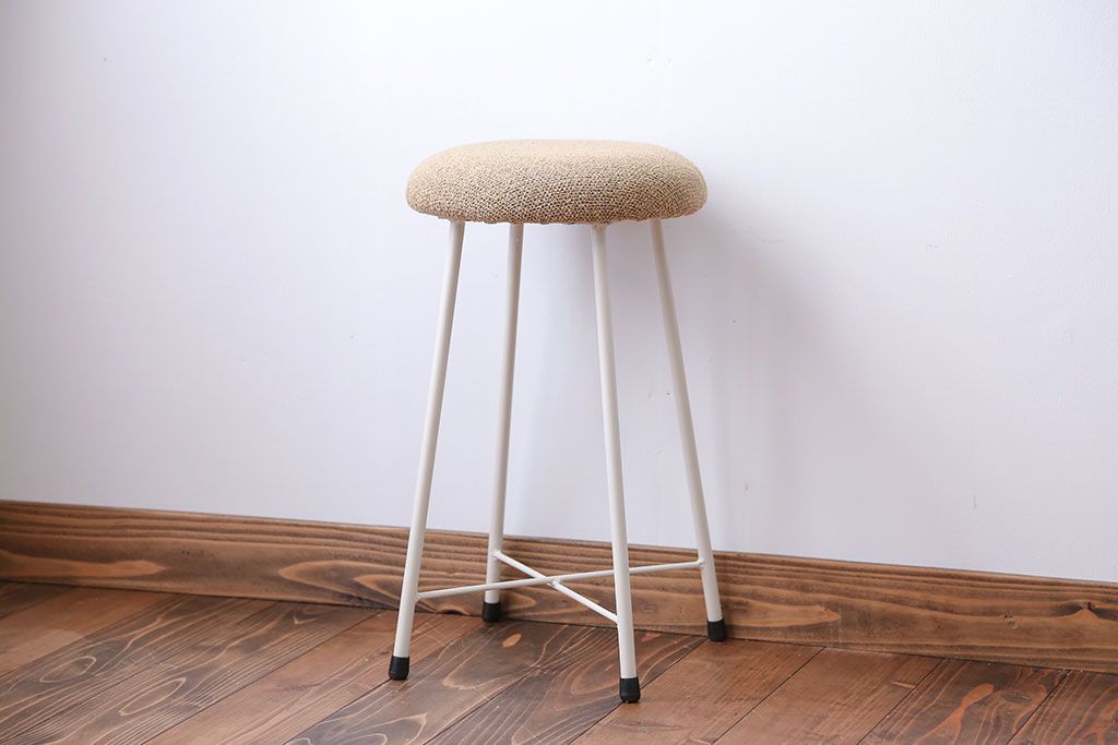 ラフジュ工房オリジナル ペイント鉄脚の丸スツール1脚(3)(椅子、いす)