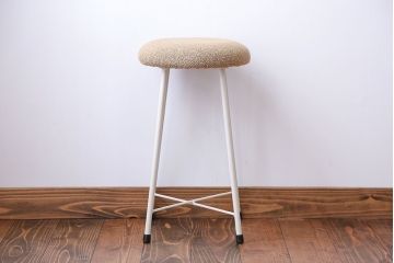 ラフジュ工房オリジナル ペイント鉄脚の丸スツール1脚(3)(椅子、いす)