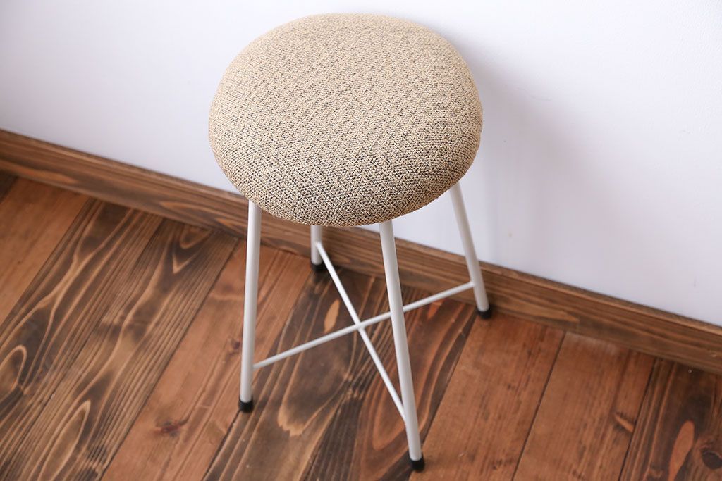 ラフジュ工房オリジナル ペイント鉄脚の丸スツール1脚(3)(椅子、いす)