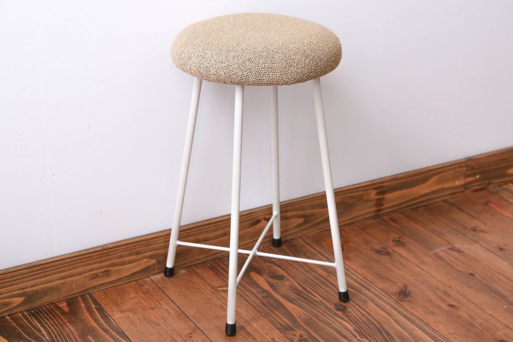 ラフジュ工房オリジナル ペイント鉄脚の丸スツール1脚(3)(椅子、いす)