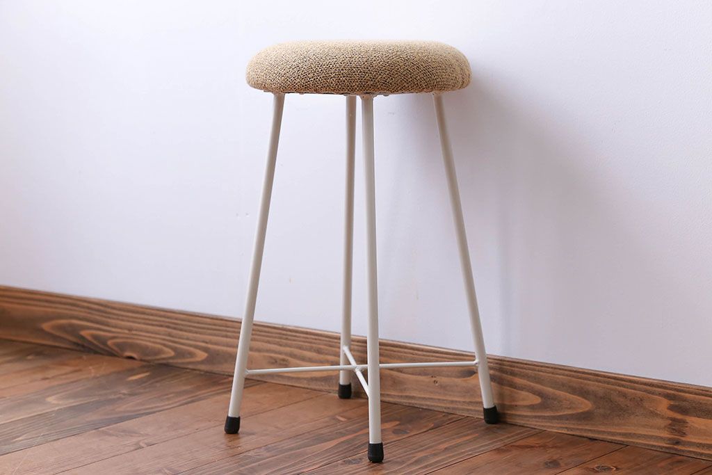 ラフジュ工房オリジナル ペイント鉄脚の丸スツール1脚(3)(椅子、いす)