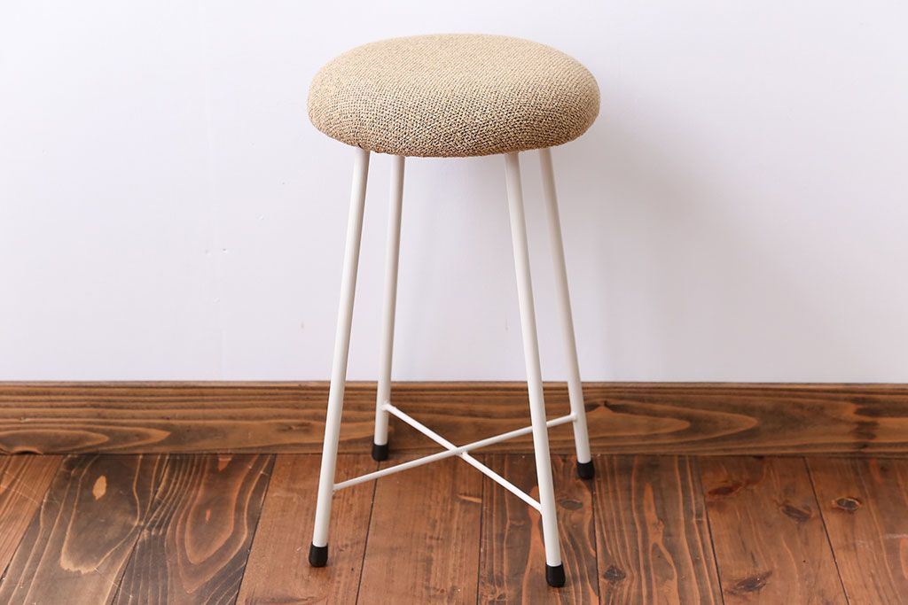 ラフジュ工房オリジナル ペイント鉄脚の丸スツール1脚(3)(椅子、いす)