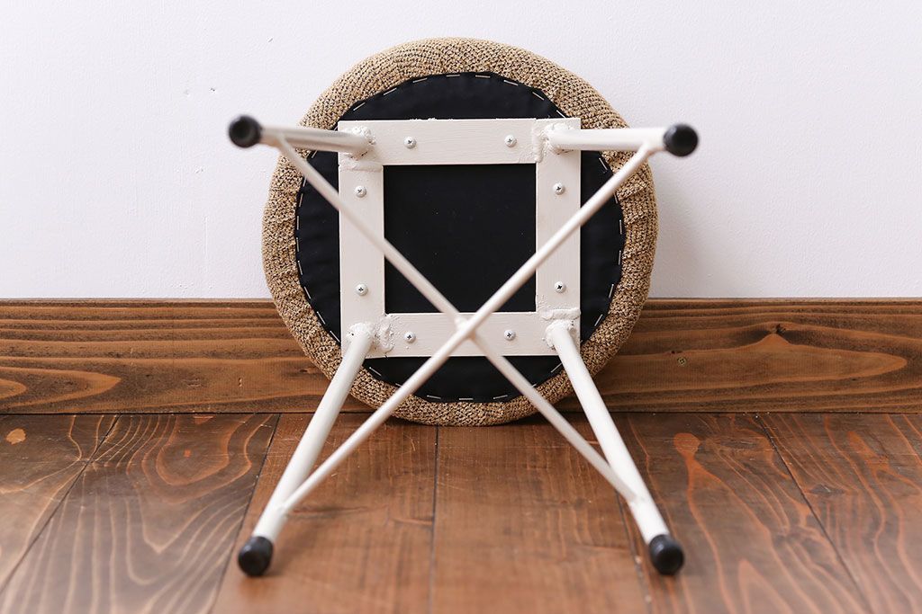 ラフジュ工房オリジナル ペイント鉄脚の丸スツール1脚(3)(椅子、いす)