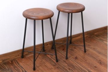 アンティーク家具　ナチュラルなペイントスツール2脚セット(椅子)