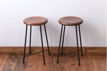 アンティーク家具　ナチュラルなペイントスツール2脚セット(椅子)