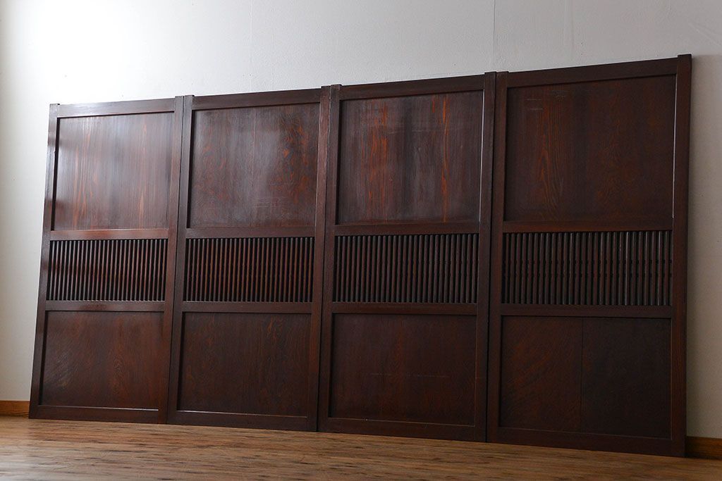 アンティーク　状態の良い格子帯戸4枚セット(古民家、建具)