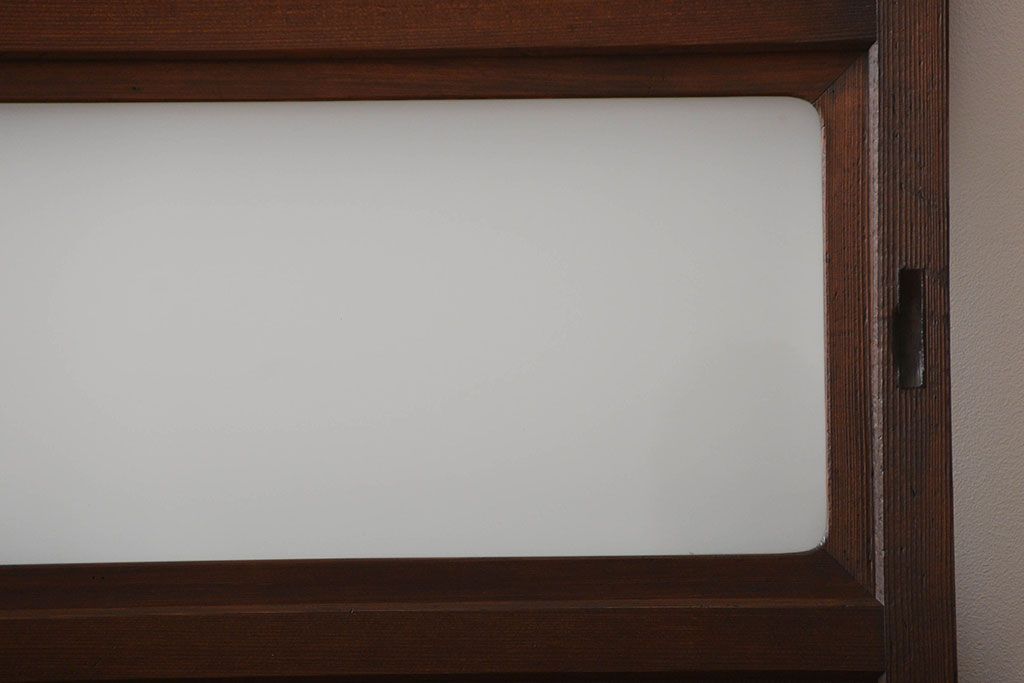 アンティーク　ガラス入りの柾目が美しい上品な帯戸2枚セット(引き戸、ガラス帯戸)