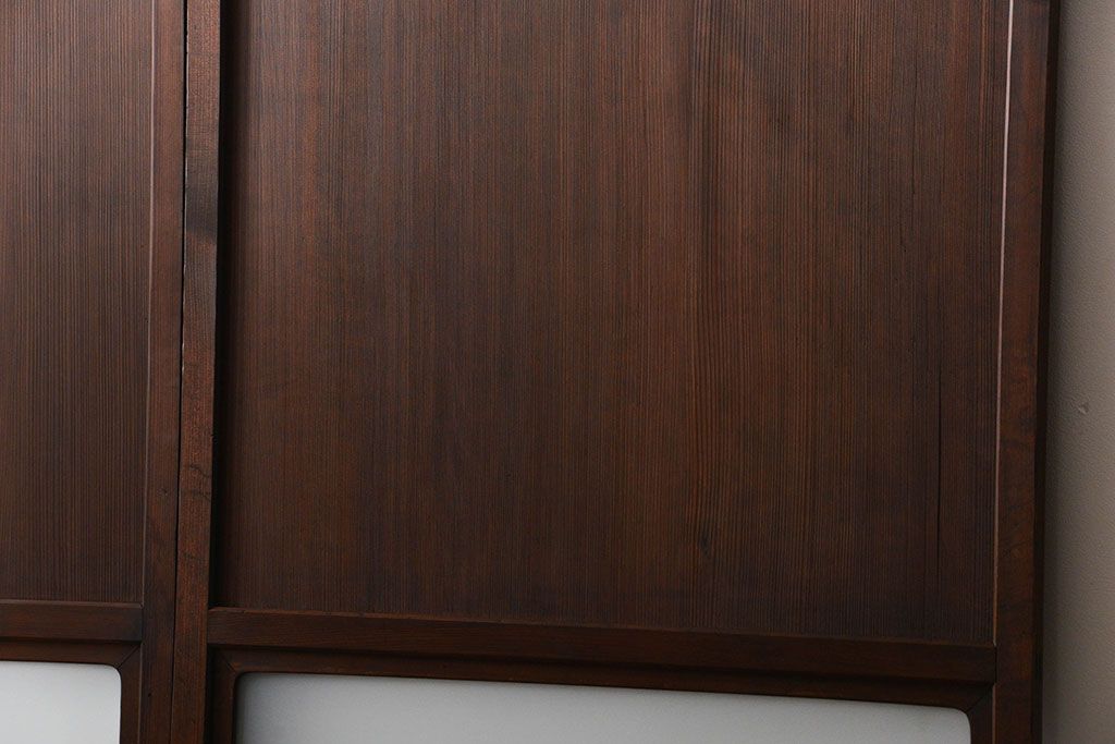 アンティーク　ガラス入りの柾目が美しい上品な帯戸2枚セット(引き戸、ガラス帯戸)