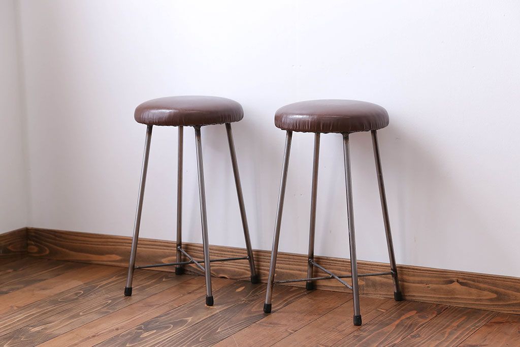 ラフジュ工房オリジナル　座面クッション付きスツール2脚セット(椅子、イス、チェア)