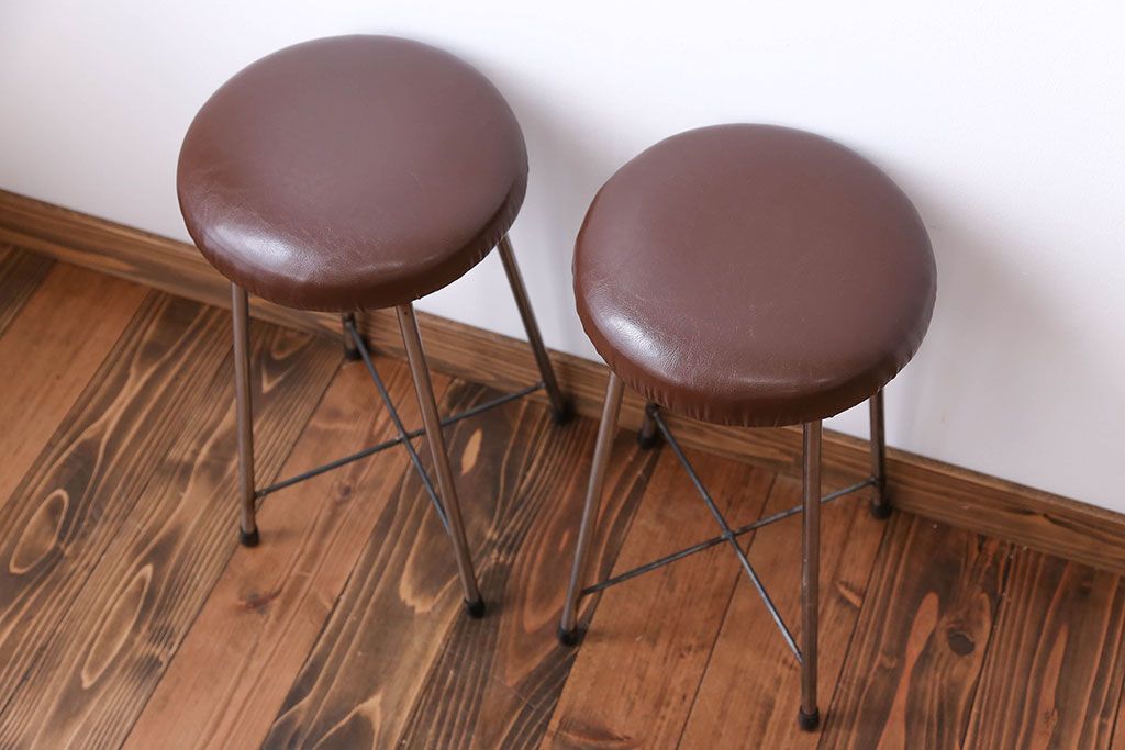 ラフジュ工房オリジナル　座面クッション付きスツール2脚セット(椅子、イス、チェア)