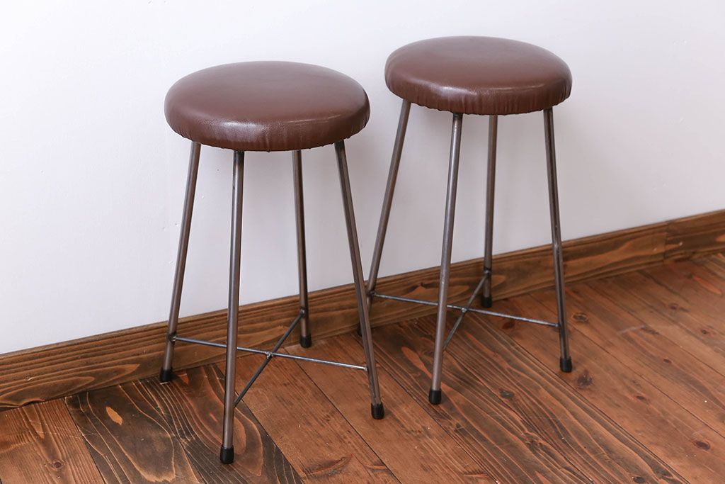 ラフジュ工房オリジナル　座面クッション付きスツール2脚セット(椅子、イス、チェア)