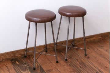 ラフジュ工房オリジナル　座面クッション付きスツール2脚セット(椅子、イス、チェア)