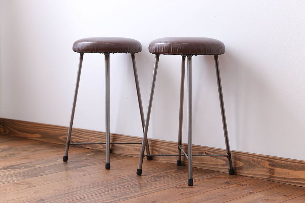 ラフジュ工房オリジナル　座面クッション付きスツール2脚セット(椅子、イス、チェア)