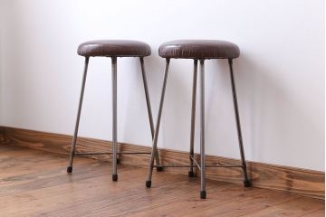 ラフジュ工房オリジナル　座面クッション付きスツール2脚セット(椅子、イス、チェア)