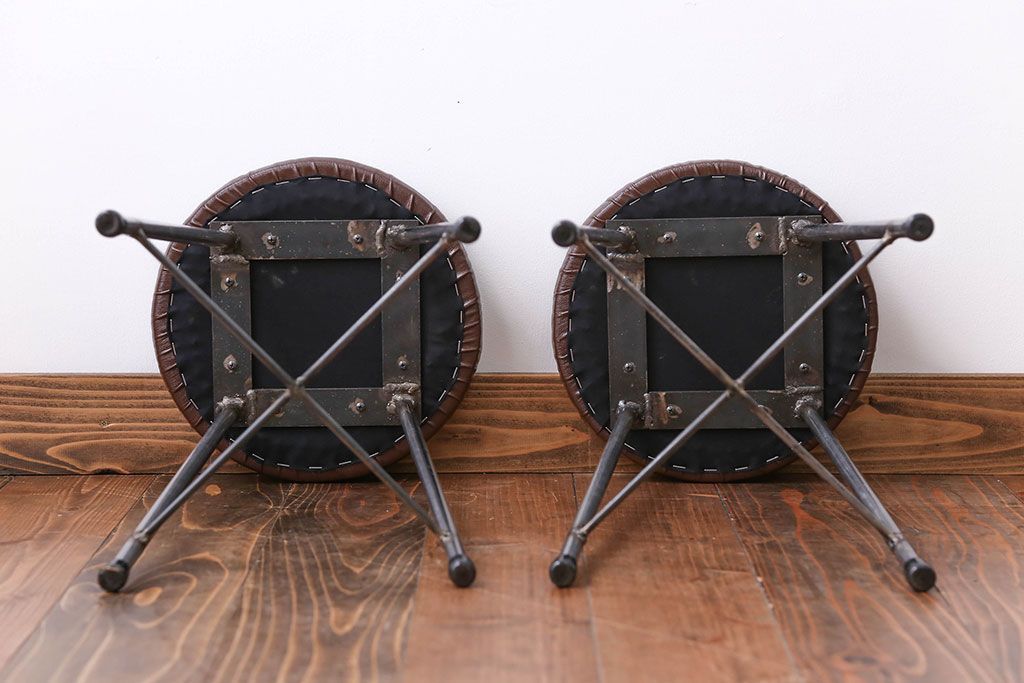 ラフジュ工房オリジナル　座面クッション付きスツール2脚セット(椅子、イス、チェア)