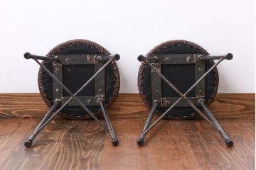 ラフジュ工房オリジナル　座面クッション付きスツール2脚セット(椅子、イス、チェア)