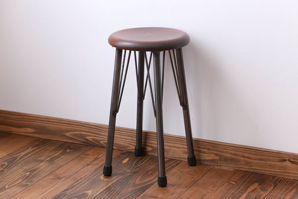 ラフジュ工房オリジナル 鉄脚×木製 丸スツール1脚(椅子、イス)