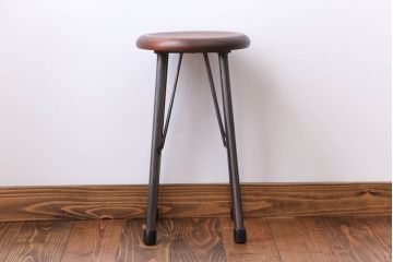 ラフジュ工房オリジナル 鉄脚×木製 丸スツール1脚(椅子、イス)