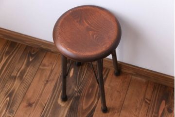 ラフジュ工房オリジナル 鉄脚×木製 丸スツール1脚(椅子、イス)