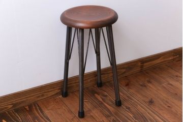ラフジュ工房オリジナル 鉄脚×木製 丸スツール1脚(椅子、イス)