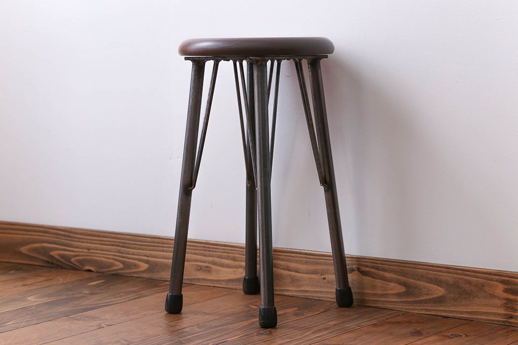 ラフジュ工房オリジナル 鉄脚×木製 丸スツール1脚(椅子、イス)