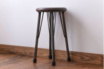 ラフジュ工房オリジナル 鉄脚×木製 丸スツール1脚(椅子、イス)