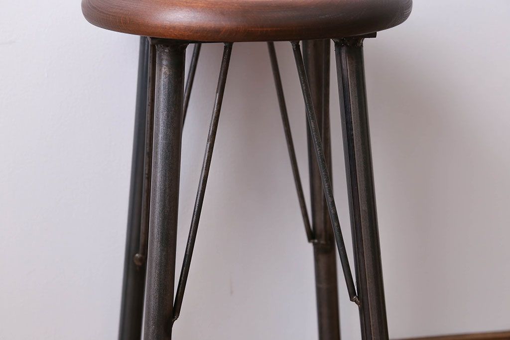 ラフジュ工房オリジナル 鉄脚×木製 丸スツール1脚(椅子、イス)