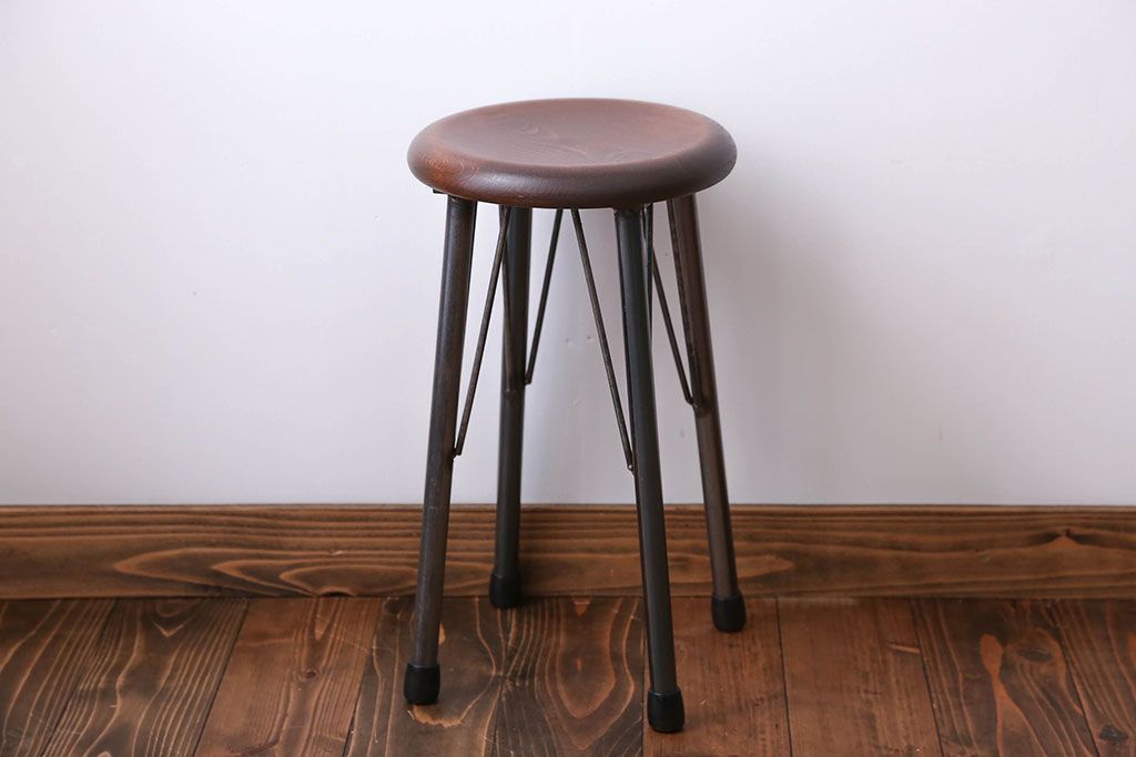 ラフジュ工房オリジナル 鉄脚×木製 丸スツール1脚(椅子、イス)