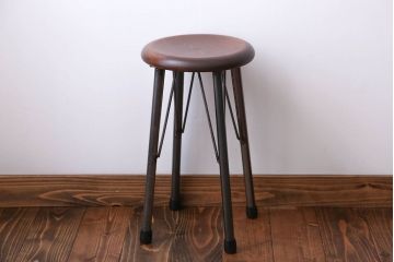 ラフジュ工房オリジナル 鉄脚×木製 丸スツール1脚(椅子、イス)
