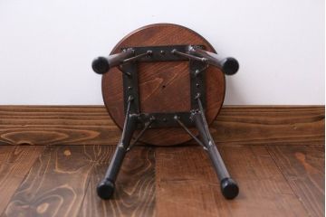 ラフジュ工房オリジナル 鉄脚×木製 丸スツール1脚(椅子、イス)