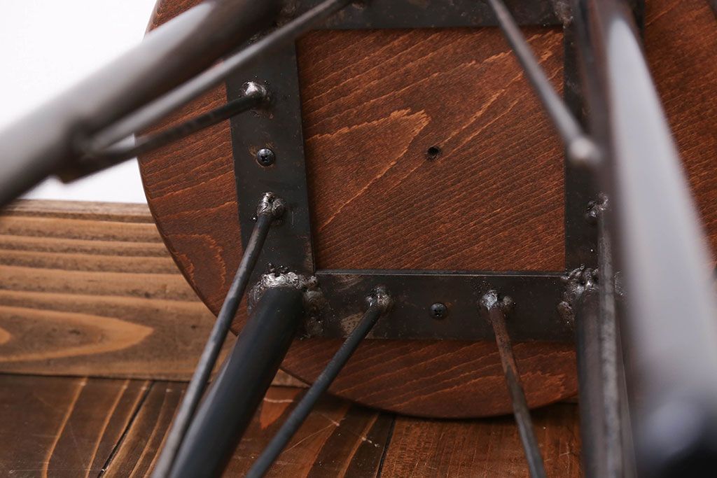 ラフジュ工房オリジナル 鉄脚×木製 丸スツール1脚(椅子、イス)