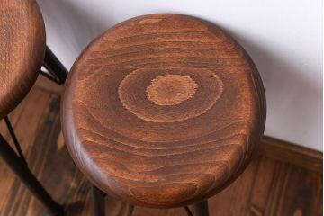 ラフジュ工房オリジナル 鉄脚ペイント×木製 丸スツール2脚セット(椅子、イス)