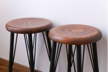 ラフジュ工房オリジナル 鉄脚ペイント×木製 丸スツール2脚セット(椅子、イス)