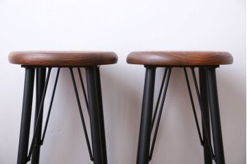 ラフジュ工房オリジナル 鉄脚ペイント×木製 丸スツール2脚セット(椅子、イス)