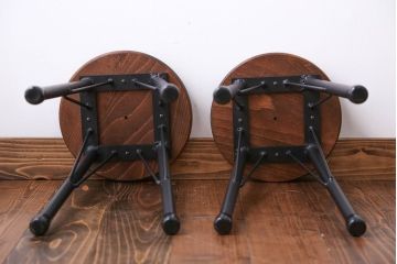 ラフジュ工房オリジナル 鉄脚ペイント×木製 丸スツール2脚セット(椅子、イス)