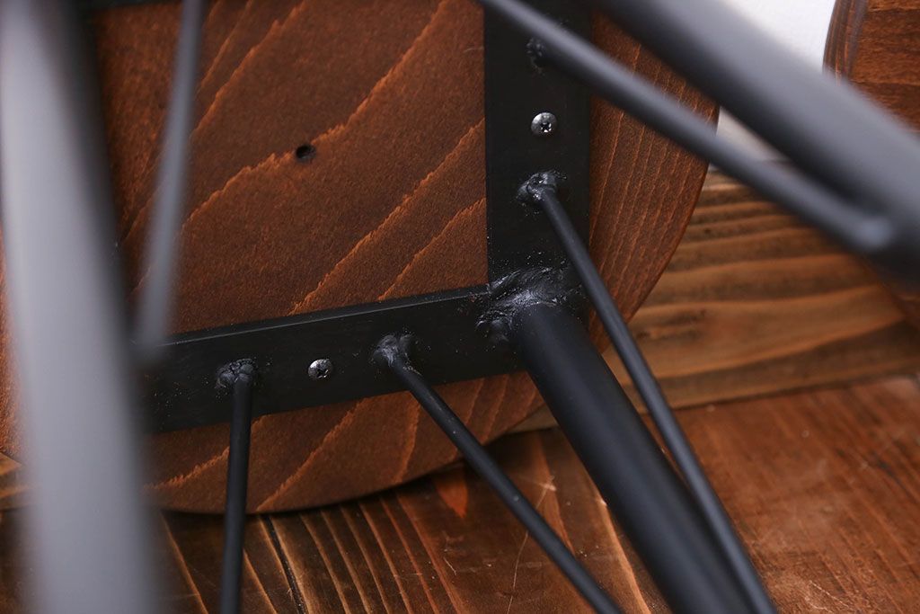 ラフジュ工房オリジナル 鉄脚ペイント×木製 丸スツール2脚セット(椅子、イス)