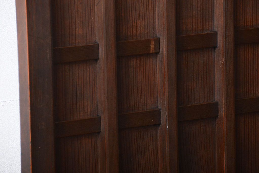 古民具・骨董　桟の入った格子板戸2枚セット(古民具、引き戸)