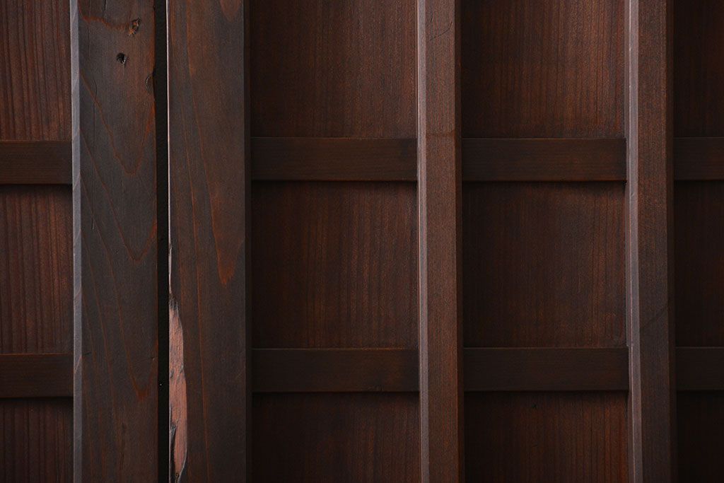 古民具・骨董　桟の入った格子板戸2枚セット(古民具、引き戸)