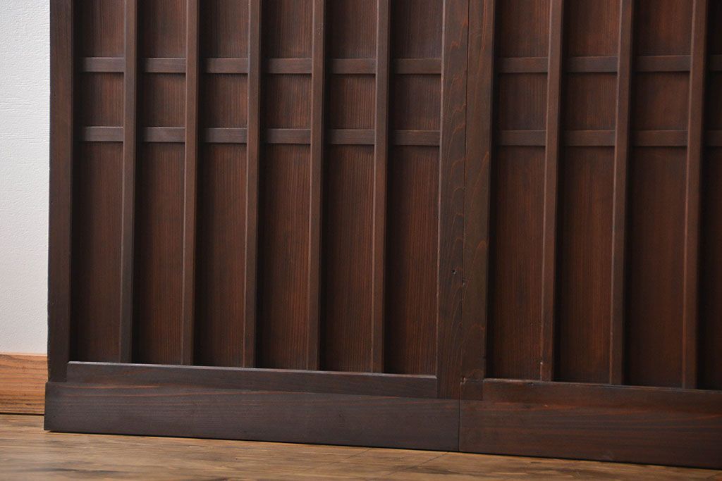 古民具・骨董　桟の入った格子板戸2枚セット(古民具、引き戸)