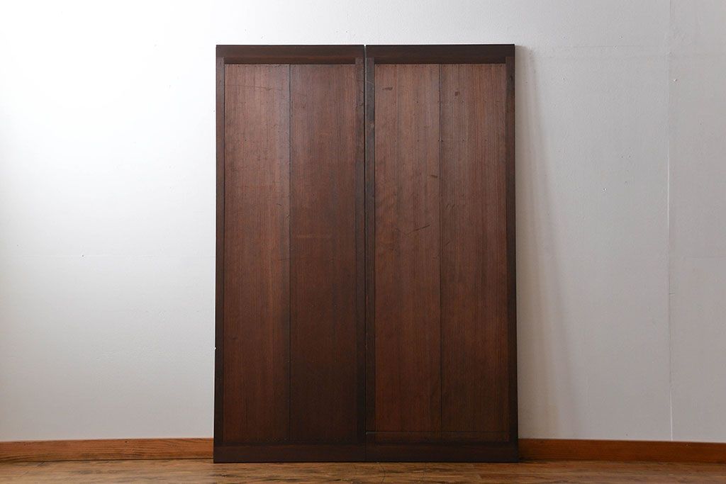 古民具・骨董　桟の入った格子板戸2枚セット(古民具、引き戸)