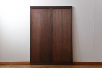 古民具・骨董　桟の入った格子板戸2枚セット(古民具、引き戸)