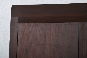 古民具・骨董　桟の入った格子板戸2枚セット(古民具、引き戸)