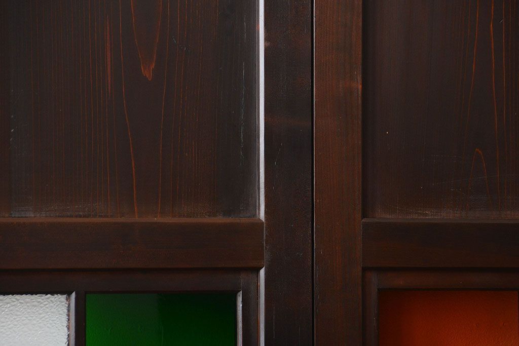 古民具・骨董　色ガラス入りのガラス帯戸4枚セット(引き戸、ガラス戸)